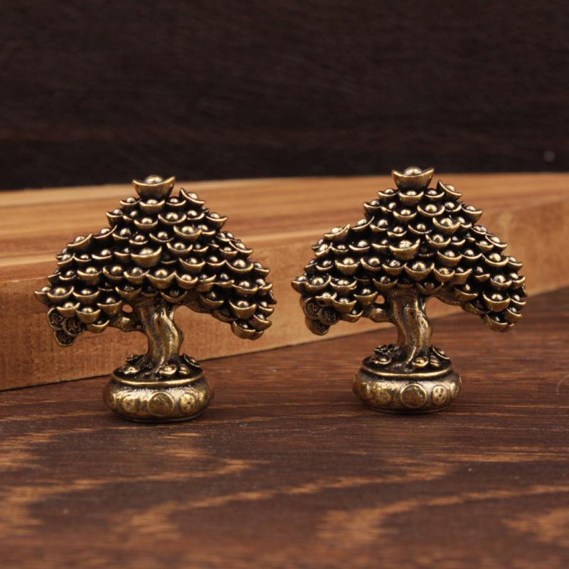 Brass Chinese Wealth Tree Feng Shui Figurines Money Tree Statue Fortune Housewarming Gift Home Office Decor Desktop Ornament