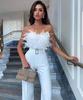 Stylish European & American Feather Strapless Jumpsuit