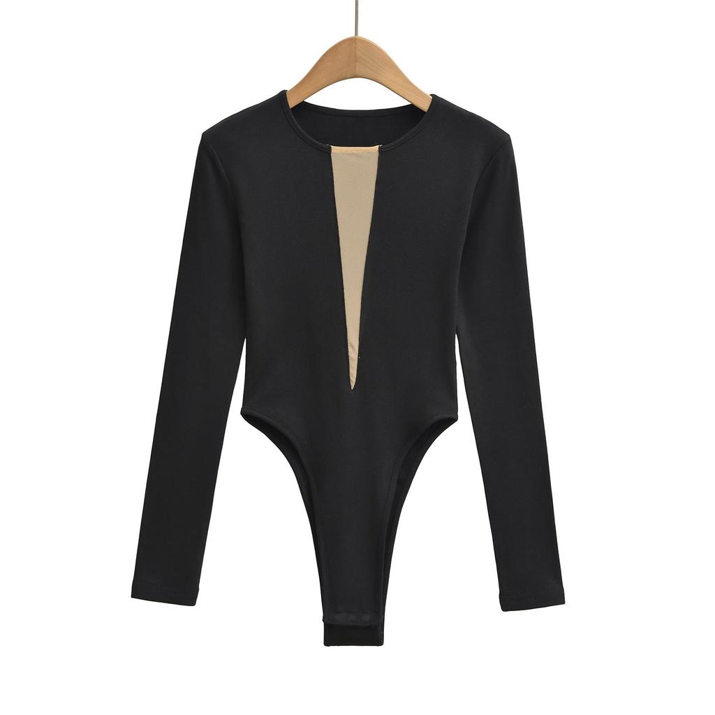 European and American Sexy Summer Mesh Long Sleeve Jumpsuit for Women