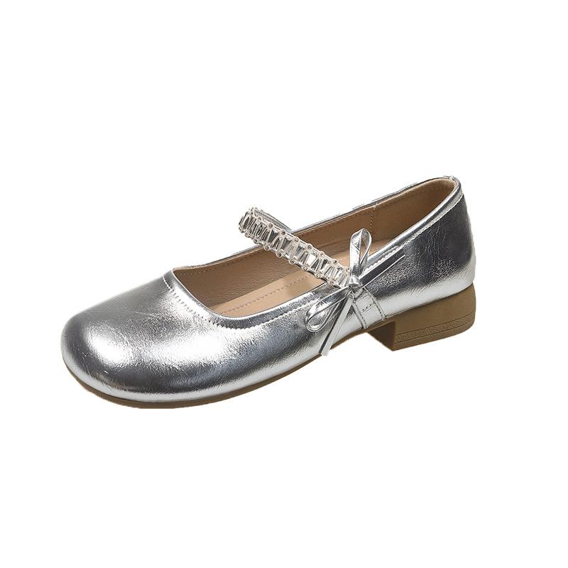 Fairy Wind Mary Jane Single Shoes Female Autumn New Round Head with Skirt Light Mouth Bow Low Heel Small Leather Shoes