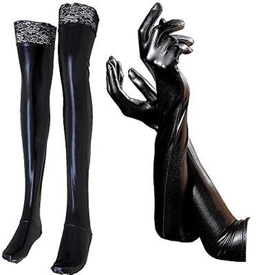 Pure Bon PU Leather Bizarre Glove and Knee-High Socks Set, One Size Fits All, TOKYO GOODS MARKET (Black)