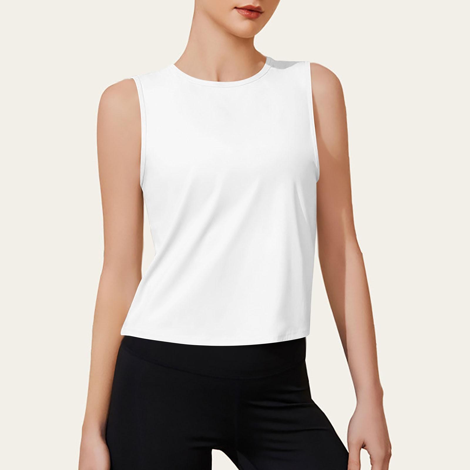 

Женские топы для йоги без рукавов, крутая футболка для тренировок, короткие укороченные топы на бретелях для бега S белый