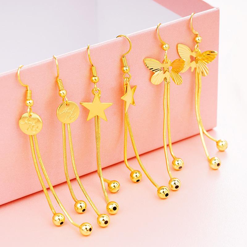 Elegant Gold Star Tassel Earrings: Vietnamese Simplicity Meets Korean Style