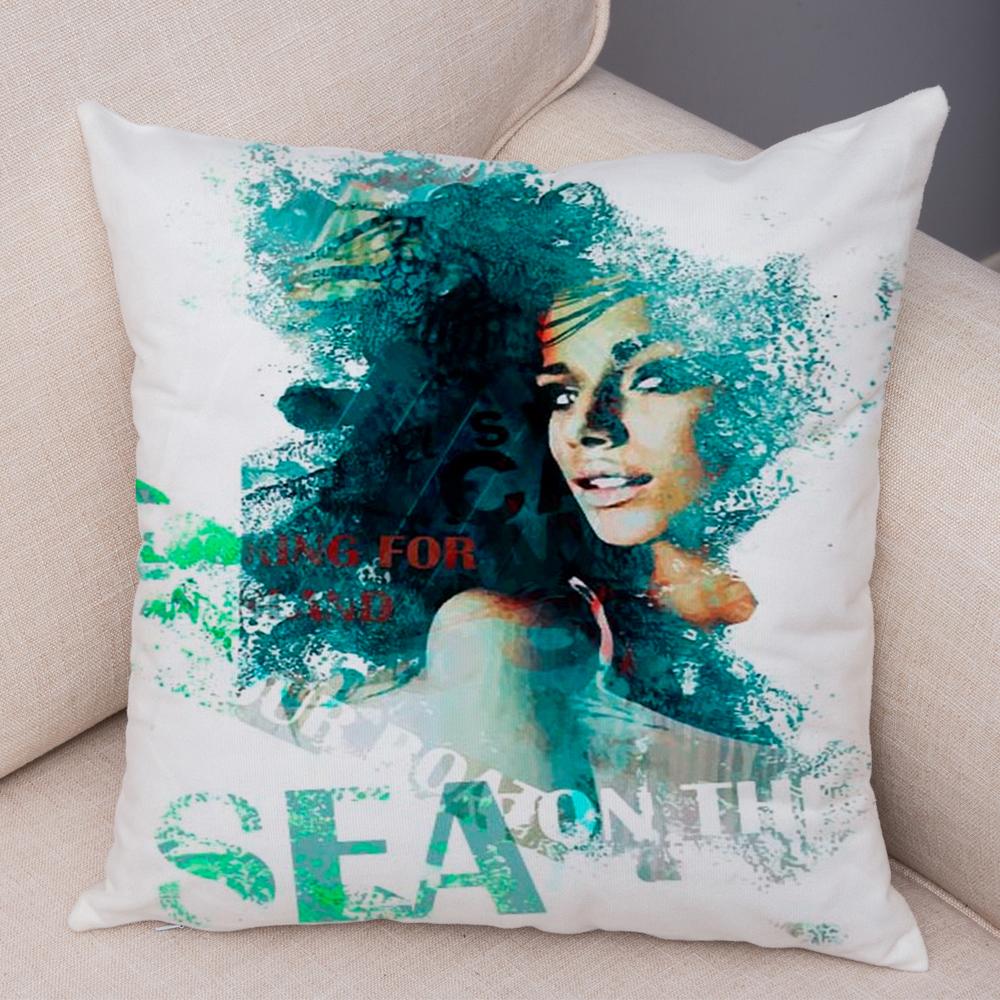 Boho Woman Art Pillowcase Double Print Fashion Lady Cushion Cover Soft Plush Portrait Pillowcase Bedroom Decor