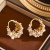 Elegant French Millet Bead Flower Basket Earrings - Stylish Ancient Design, High-Class Luxury Niche Ear Studs