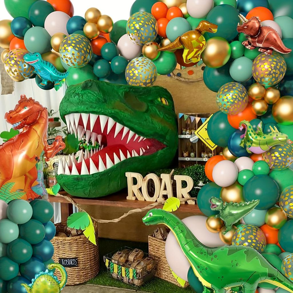 154 Pièces Décorations de Ballons Thème Animaux de la Jungle, Tyrannosaure Rex Anniversaire Décoration de Scène Extérieure Commémoration d'Anniversaire