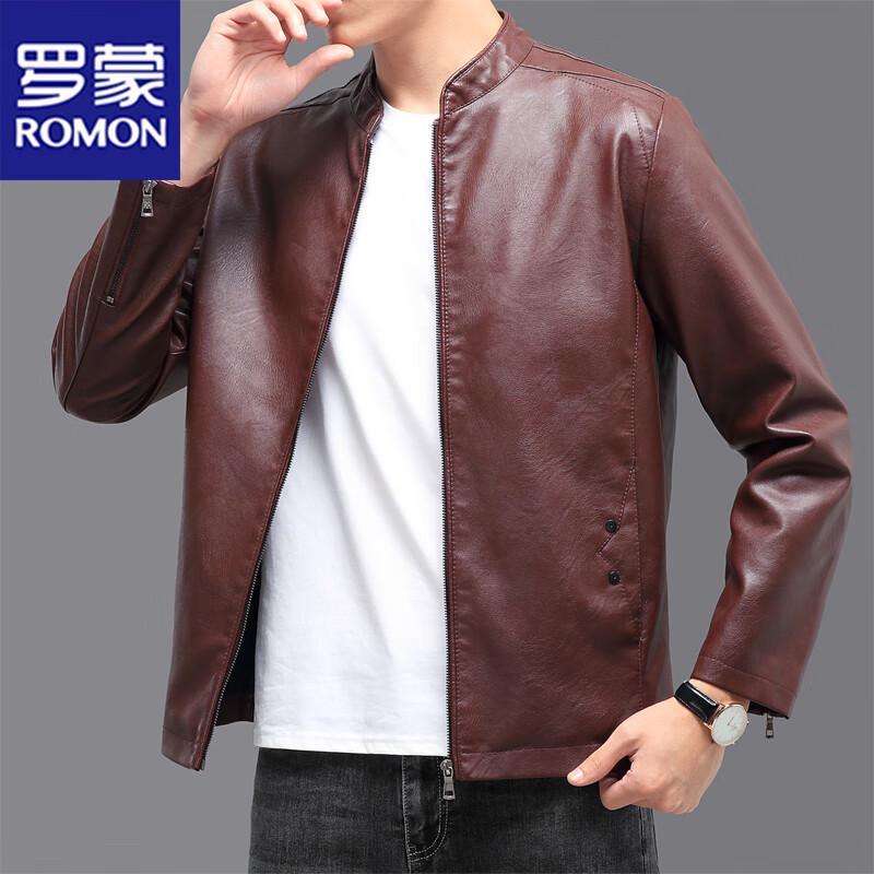 

ROMON Men s PU Leather Casual Jacket 3XL