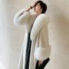 Women's Winter Fur Long Mink Coat Fox Collar Casual Warm Windbreaker