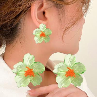 1 Par Brincos Femininos Flor Transparente Acrílico Leve Brincos de Pino Joias Presente