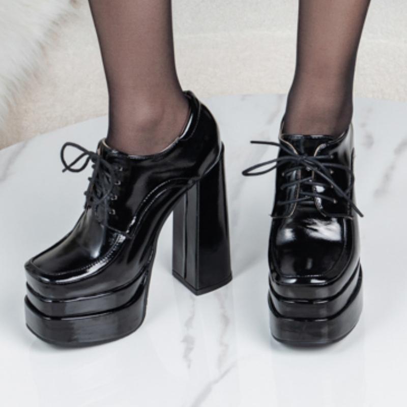 Women's Black Block High Heels Pumps Shoes Platform Sexy 2025 Sping Super Gothic Heeled Dance Party Stripper Shoes Ladies