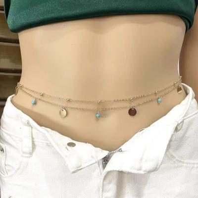 Simple Tassel Sequined Waist Chain Women's Double Chain Casual Pants Chain Hip Hop Turquoise Body Chain Waist Jewelry