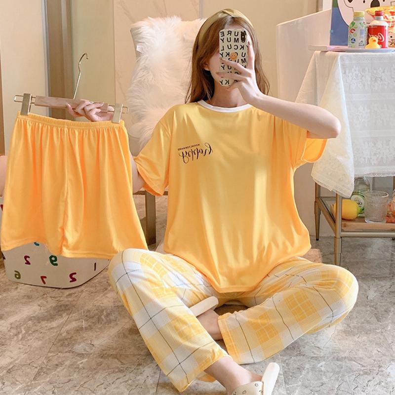 3 Sets Of Summer Women's Pajamas Set Of Short-Sleeved Long Pants Casual Girls Homewear Sets Teenage Homewear