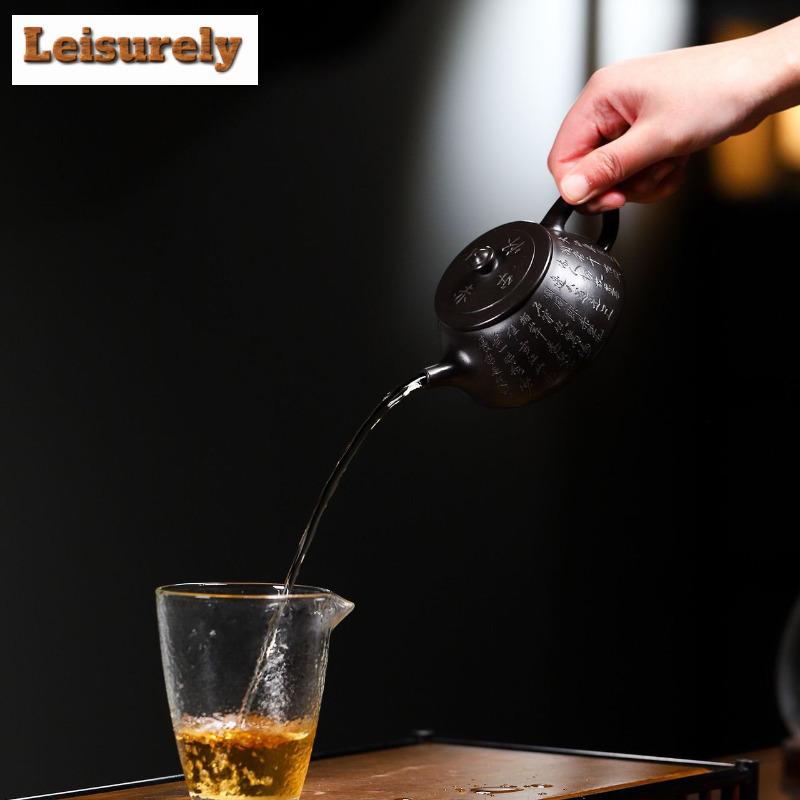 220ml Yixing Purple Clay Teapots Hand-carved Stone Scoop Pot Raw Ore Dahongpao Reducing Roasting Mud Tea Kettle Zisha Tea Set
