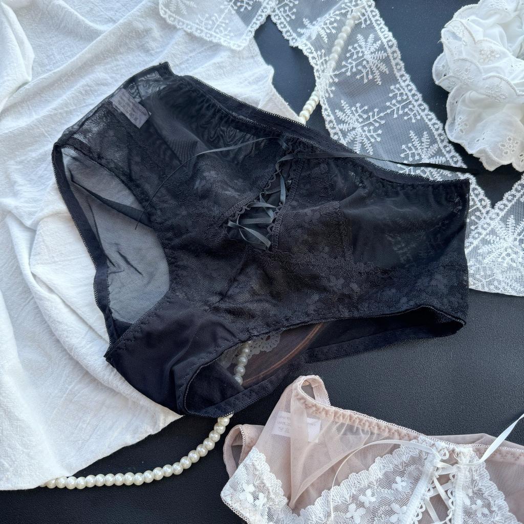 Ladies Summer Court Style Small Male Main Mesh Lace Up Mid Waist Triangle Briefs