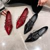 Fashion Flat Shoes for Women 2025 Spring and Autumn Pointed Bow Mary Jane Black Banquet Large Size Women's Shoes