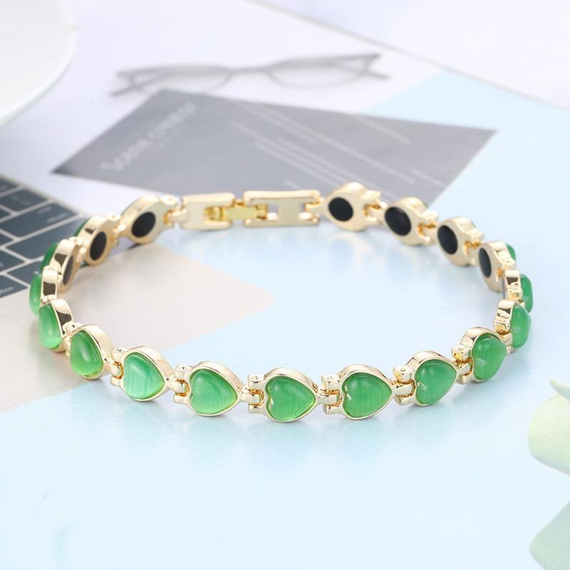 Peach Heart Bracelet Rose Gold Plated Opal Bracelet Couple Model зелёный