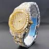 Hip Hop Jewelry Trending Massive Full Iced Out Bling Gold Tone Case Crystal Dial Waterproof Quartz Wristwatch