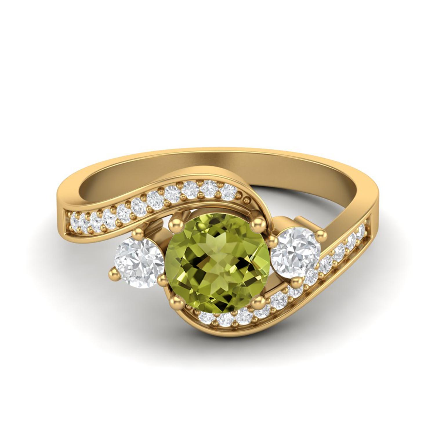 

6mm Round 925 Sterling Silver Gold Vermeil Peridot Three Stone Bypass Women Wedding Ring 8 жовтий
