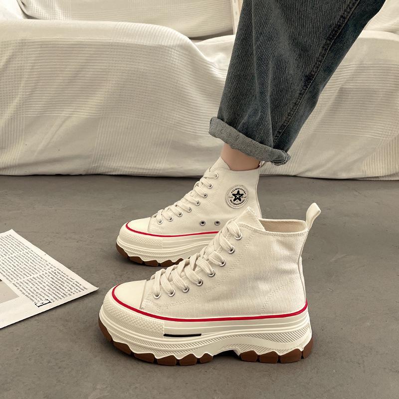 Brandneue 2025 Damen High-Top Canvas Schuhe: Höhenvergrößernde, Dicksohlige, Vielseitige, Lässige Sport-Sneaker für Frühling/Sommer
