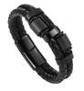 Men's Black Leather Bracelet Steel Magnetic Clasp 21cm