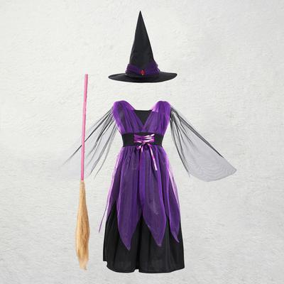 Infant Baby Kids Girls Halloween Outfits Dress + Hat + Brooms Festival Party Set
