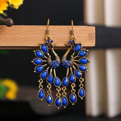1 Paar Haken-Ohrringe, Pfauenform, Strass-Schmuck, zarte lange Tropfen-Ohrringe für Bankett