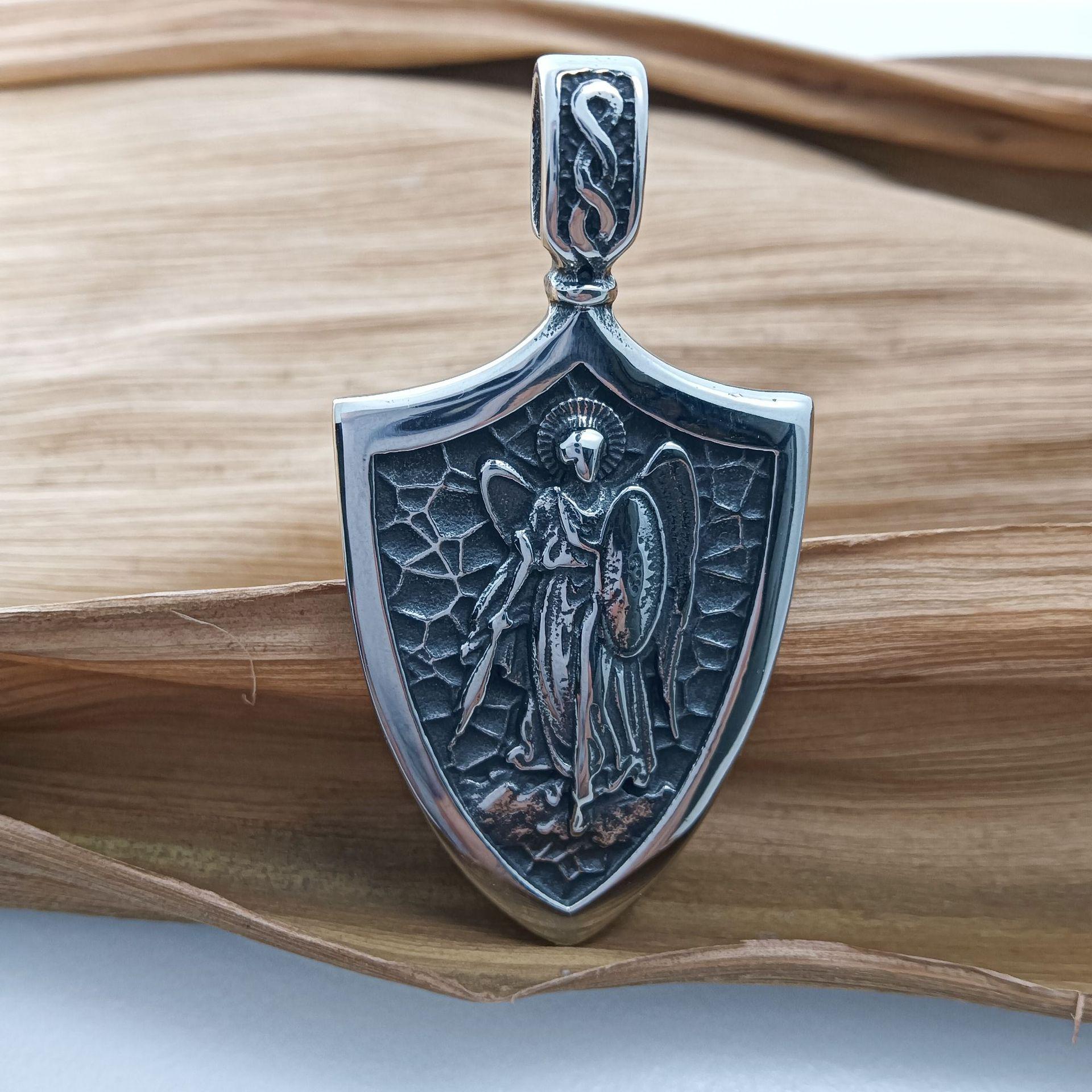 

Vintage Titanium Steel Guardian Angel Pendant Necklace