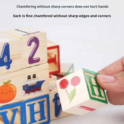 1 Set Kids Wooden Building Block Toy with Storage Box Preschool ABC Letter Number Learning Educational Puzzle Cube Stacking Game Toddler