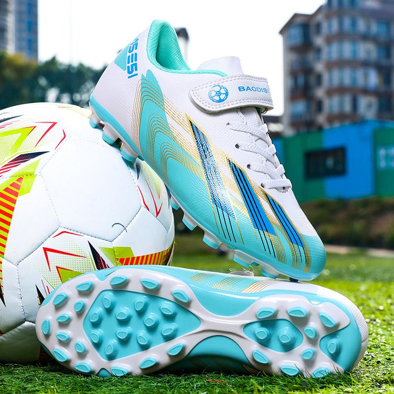 Children's Football Shoes Four Seasons Leather Velcro Wear-resistant Kick-resistant Long Spike Running Shoes