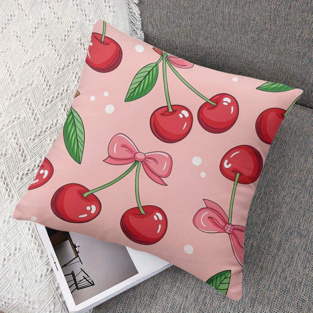 Cherry Bow Square Jacquard Pillow Cover for Sofa Office Waist Cushion Cover Home Decorative Pillowcase