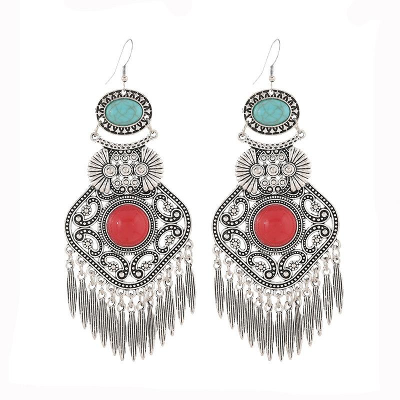 Tibetan Exaggerated Earrings Women's Bohemian Retro Personality Exotic Long Fringed Yunnan Earrings