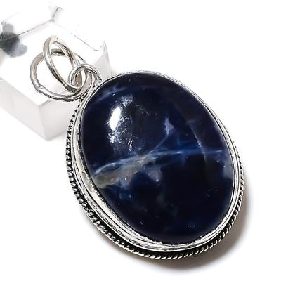 Natural Sodalite Gemstone Handmade 925 Sterling Silver Pendant 1.89" o0Y55