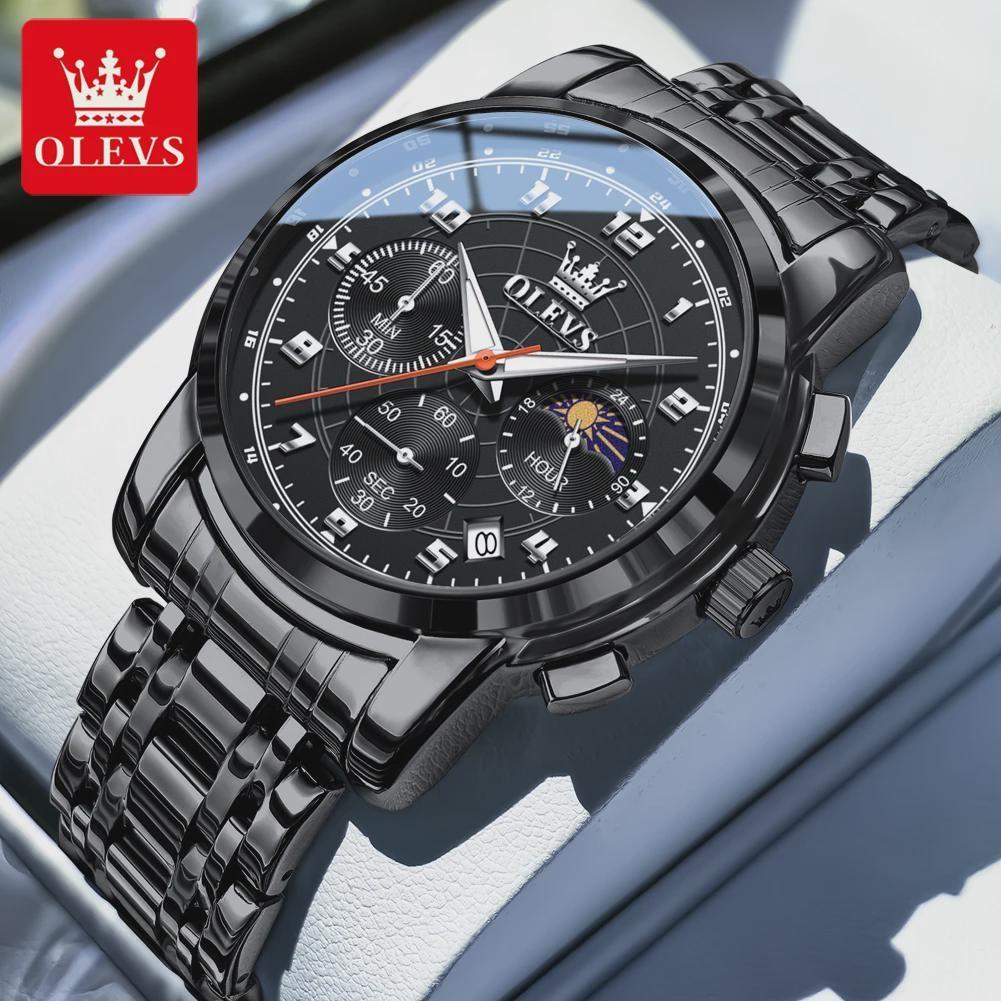 

Men Quartz Movement Watch Multi-functional Dial Chronography Night Light Function 30m Waterproof Watch чорний