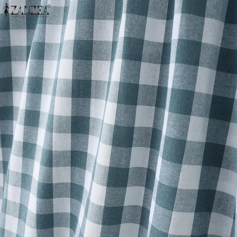 ZANZEA Falda Plaid Casual para Mujer con Cintura Elástica, Volantes y Corte Holgado en A