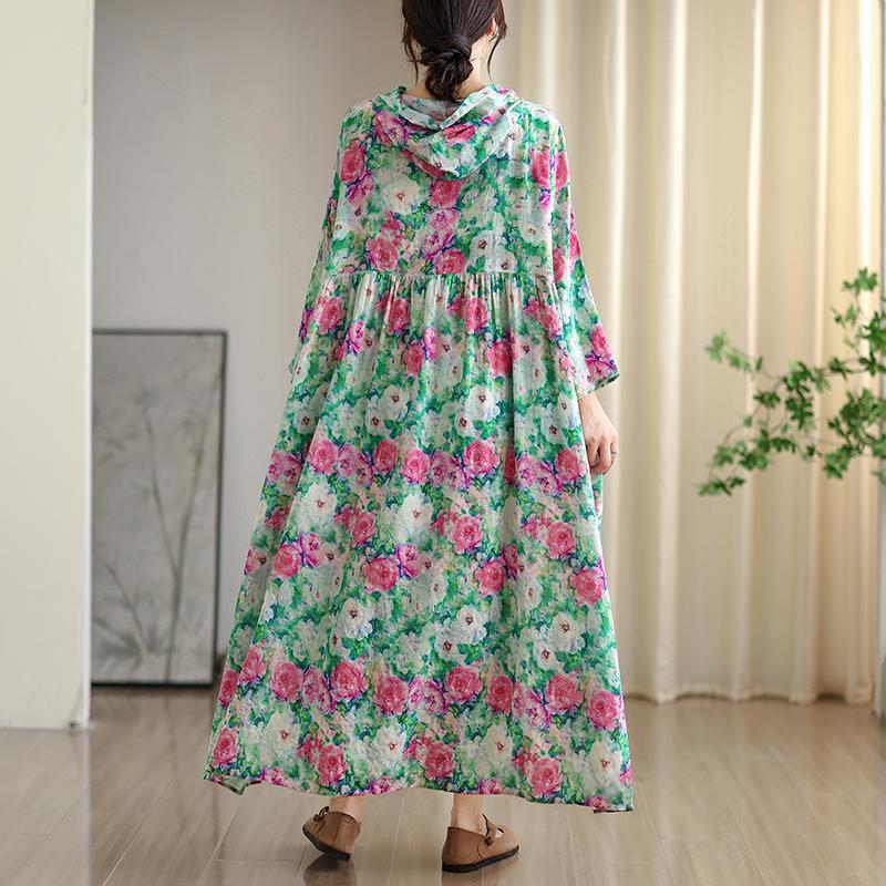 

DIMANAF 2025 Women Plus Size Long Hat Dress Loose O-Neck Printing Casual Floral Oversize Long Sleeve 8098 one size