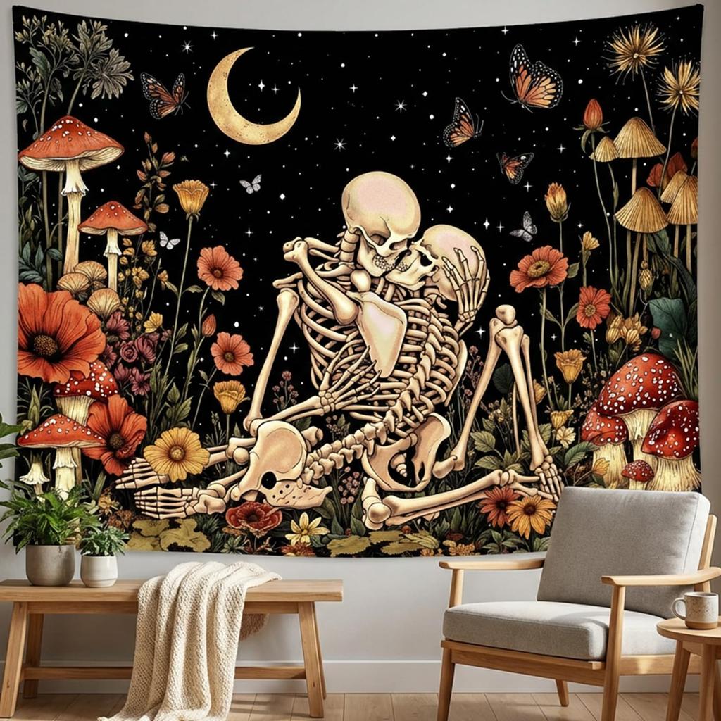 Mystic Celestial Moth Tapestry, Sun Moon Phase Floral Mushroom Print Large Wall Hanging for Bedroom Living Room Aesthetic Decor