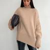 GMXIA Women's Semi-High Neck Sweater Autumn and Winter Commuter Solid Colour High Neck Knit Pullover Sweater