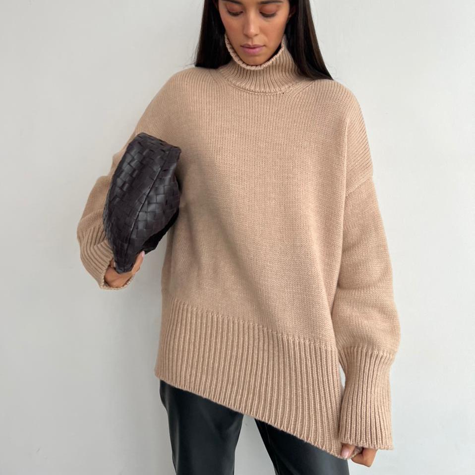 GMXIA Women's Semi-High Neck Sweater Autumn and Winter Commuter Solid Colour High Neck Knit Pullover Sweater
