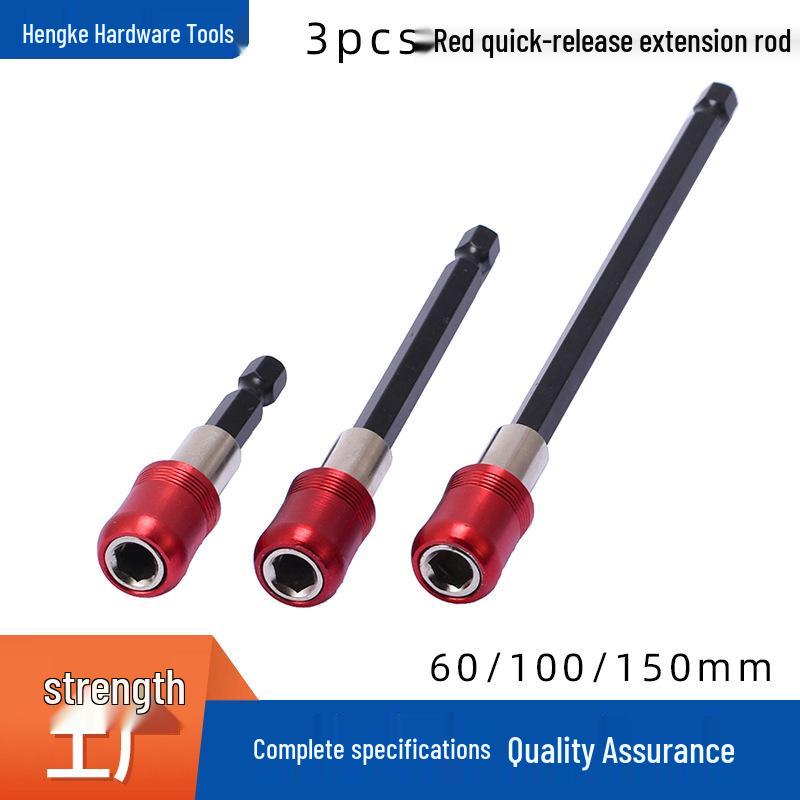 3-Piece Red Quick-Release Self-Locking Hex Shank Magnetic Screwdriver Extension Adapter Set