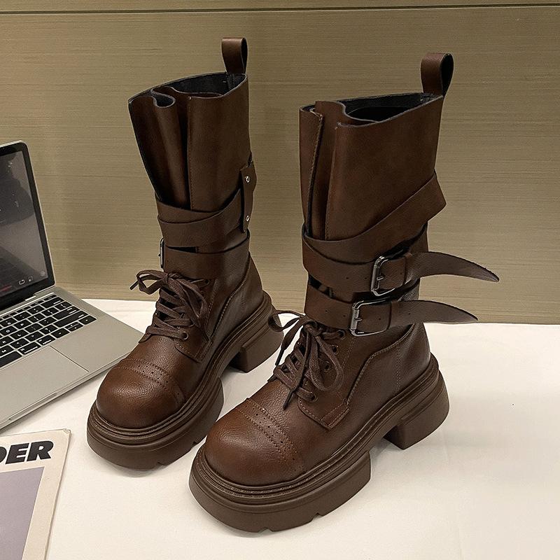 Retro British style Martin boots women's 2025 spring and summer new thick heel belt buckle short boots locomotive boots versatile single boots tide