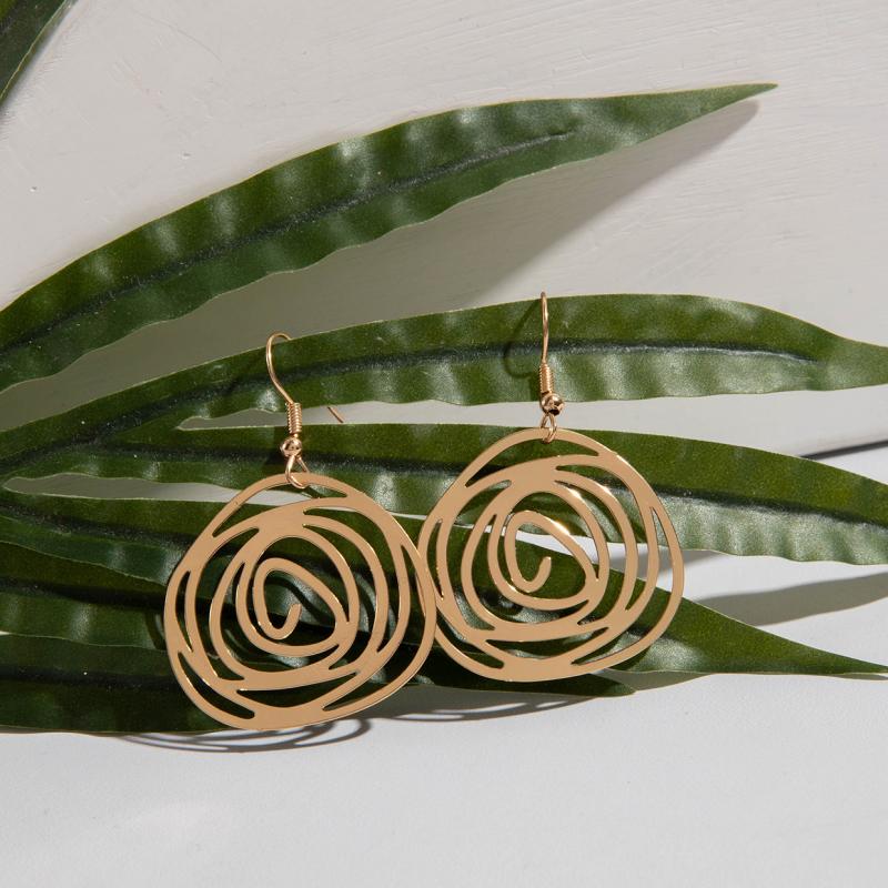 Vintage Goldfarbene Unregelmäßige Kreis-Hängeohrringe für Damen Punk Geometrische Wirbel-Ohrringe Hip Hop Mode Schmuck Geschenke