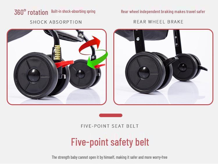Compact Baby Stroller: Foldable with Recline, Shock Absorption, All-Weather Brakes, and Anti-Hunchback Design.