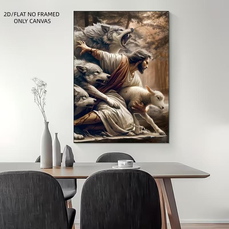 High-Definition Printed Canvas Art Featuring, Wolves, And Sheep. This Unframed Wall Art Poster in a Classic Style Is Suitable for Living Rooms