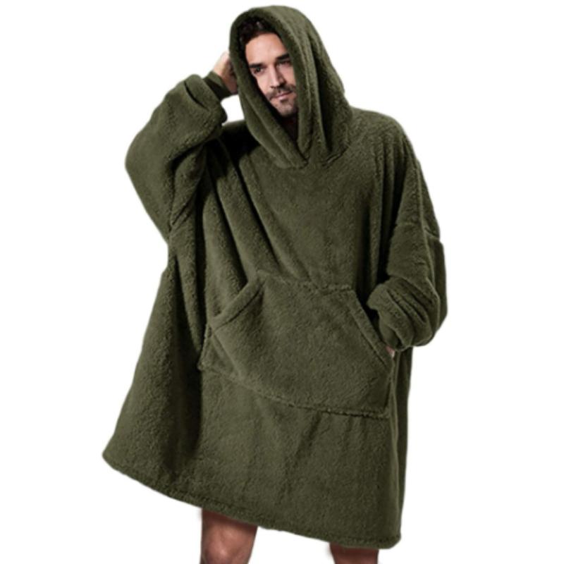 

Осенне-зимний удобный свободный двухсторонний флисовый капюшон с капюшоном, толстое одеяло для пары, домашний сервис One size зелёный