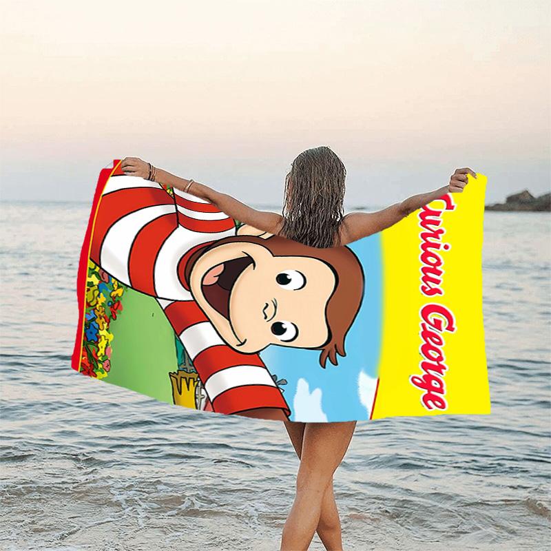 1pc Curious George (6) Beach Towel, Beach and Seaside Swimming Pool Equipment, Fashion Pattern, Rectangular, Travel Essentials