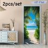 2pcs Tropical Beach Scenery Door Stickers 3D Wall Stickers Living Room Bedroom Entrance Decoration Stickers Self Adhesive Remova
