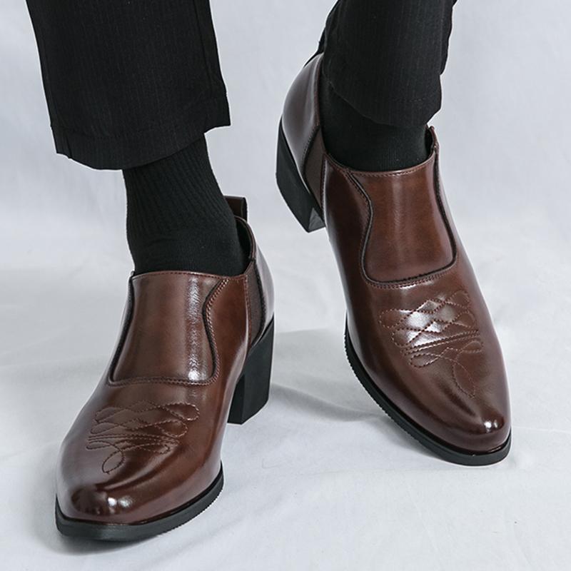 Fashion New Fashion Men's Pointed Black Brown Height Increasing Formal Shoes Male Wedding Prom Homecoming Flats Sapato Social Masculino