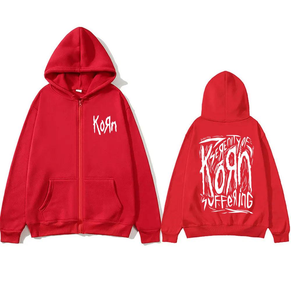 Rock Band Korn Reißverschluss Hoodie Herren Damen Vintage Gothic Übergroße Jacke Musik Print Sweatshirt Männlich Fleece Baumwolle Reißverschluss Hoodie