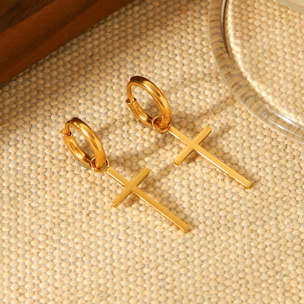 Cross Earrings Pendant Light Luxury High-end Drop Earrings Versatile Titanium Steel Jewelry Accessories for Women