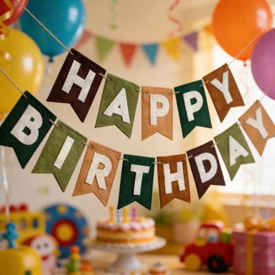 13pcs/set DIY Happy Birthday Banner Decoration Letters Polyester Backdrop Indoor Outdoor Celebrations Birthday Party Decorations